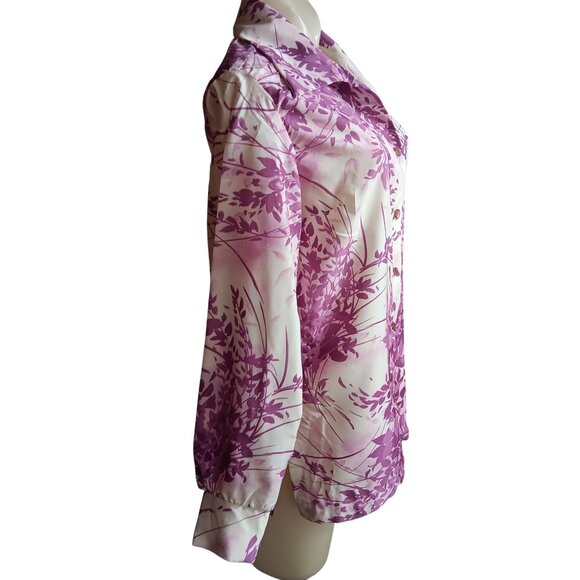 Large Vintage 1970's Pykettes Womens Groovy Mom Top/Blouse Purple Floral Print - Picture 4 of 8